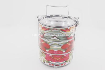 China 14cm 3 Layers thermal insulated metal food container factory tiffin lunch box for sale