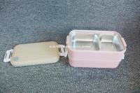 China 201 Stainless Steel Plastic Bento Lunch Box With 2 Compartment Wooden Style for sale