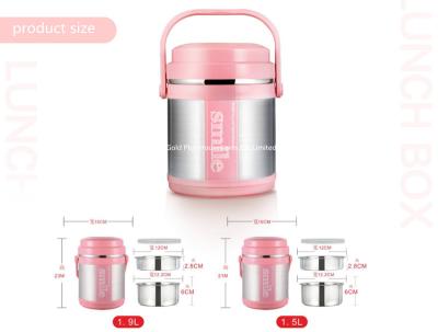 China Wholesale double wall vacuum food jar with handle pink color 1.5L stainless steel insulated lunch box for adult for sale