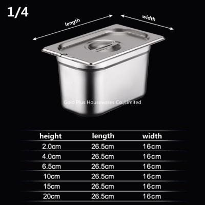 China Custom 1/4 Standard 304 Stainless Steel Gn Container Food Pans For Buffet Stove for sale