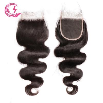 China Free Sample Real Indian Supplier Free Sample Super Natural Thin Swiss Body Wave 4*4 Swiss Lace Closure Virgin Human Hair Transparent Lace Closure for sale