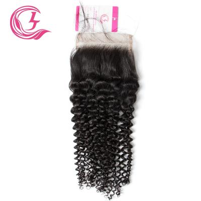 China Can be complexion & ironed & & 4X4 Curly Tuck Closure 130 Density Natural Black Color 130 Density Bleached Unprocessed Raw Hair For Afro Curl Hair Medium High Curl Hair CLJ Market for sale