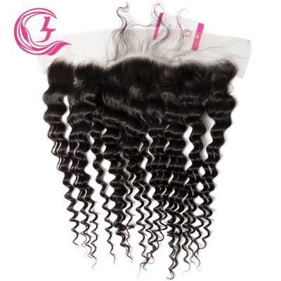 China Can be complexion & ironed & & Deep Wave 13X4 Color 130 Color 130 Deep Curly Frontal Natural Black Density Bleached Virgin Hair For Middle High Market for sale