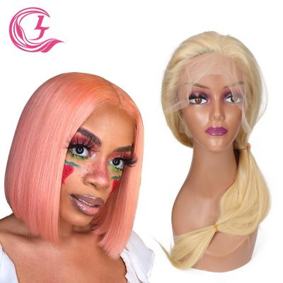 China Cheap Virgin Hair Straight Vietnamese Blend Cuticle Aligned Short Colored Straight Lace Front Wigs For Black Women Blonde 613 for sale