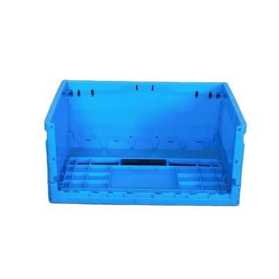 China Store Recommended Blue Plastic Box 600x400x230cm Solid Color Folding Vegetables Box With Lid For Logistics for sale