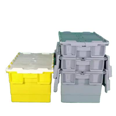 China Highest Quality Solid Box Stack and Nest Storage Crate Stackable Plastic Box Tied Lid for sale