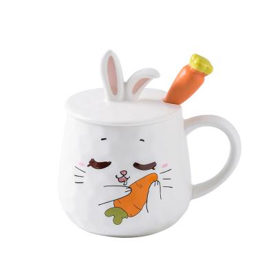 China Creative Cartoon Radish Rabbit Rabbit Water Mug Art Decor Girl Internet Celebrity Ceramic Mug With Cover Spoon Coffee Mug Gift for sale