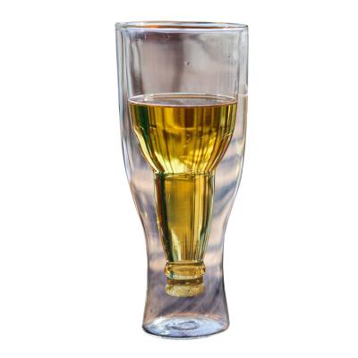 China Universal Beer Shape Double Layer Wine Glass Cup KTV Transparent One Piece Handmade Creative Glass Drinkware for sale