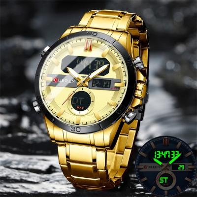 China CURREN 8384 Fashion Sport Gold Men Digital Watches Water Resistant With Luminous Stainless Steel Chronograph LED Wristwatch Male Wrist Watch for sale