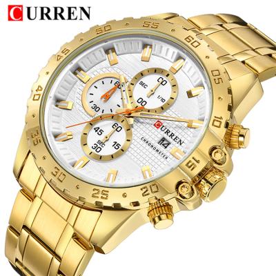 China Curren Chronograph 8334 Gold Men Watch 2021 Relogio 2018 Masculino Brand Top Luxury Business Wristwatches Male Chronograph Gold Man Watch for sale