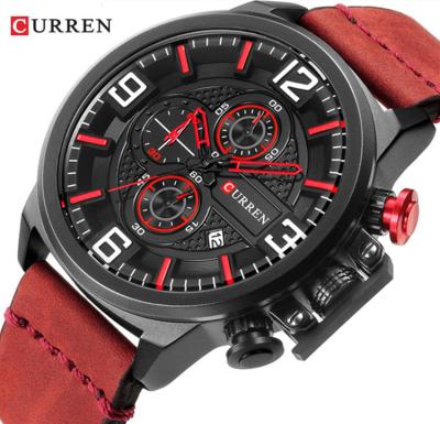 China New Date CURREN 8278 Automatic Mens Watches Fashion Sports Chronograph Waterproof Quartz Red Wristwatch Male Clock Relogio Masculino for sale