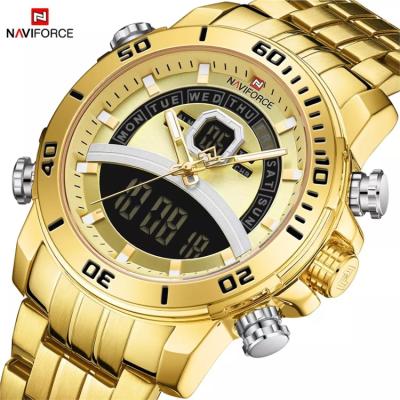 China NAVIFORCE 9181 brand time NEW calendar 2021 men's watches full double quartz top luxury gold steel strap watch men's wristwatch for sale