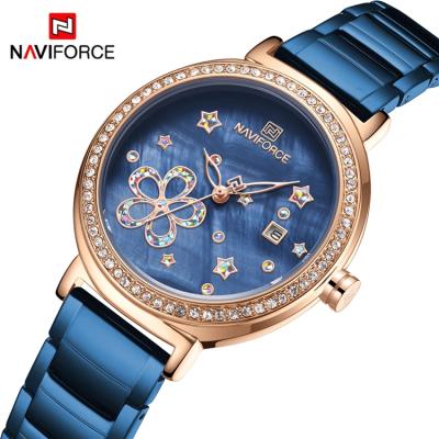 China Japanese calendar NAVIFORCE 5016 movement girl gift watch women watches stainless steel rhinestone full quartz watch luxury watch for sale