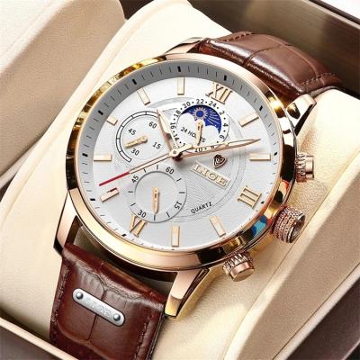 China LIGE 8932 Auto Date Top Brand Brown Leather Mens Watch Fashion Waterproof Watch For Men Sport Date Quartz Wirstwatch Relogio Masculino for sale