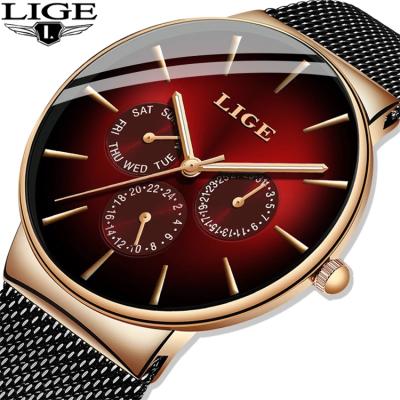 China Top Brand Fashion Mens Luxury Quartz Chronograph LIGE 9936 New Watches Mens Mesh Steel Waterproof Ultrathin Wristwatch For Men Sport Clock for sale