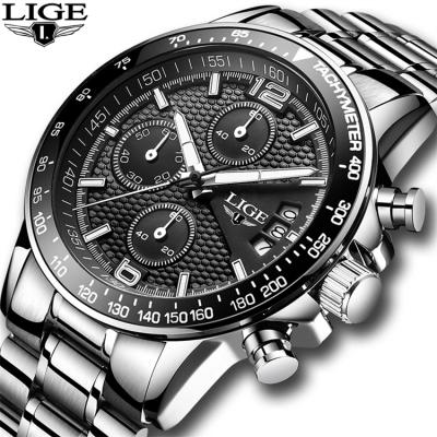 China LIGE 0002 Waterproof Top Brand Luxury Men's Full Business Sport Watches Relogio Masculino Quartz Steel Casual Men Watch for sale