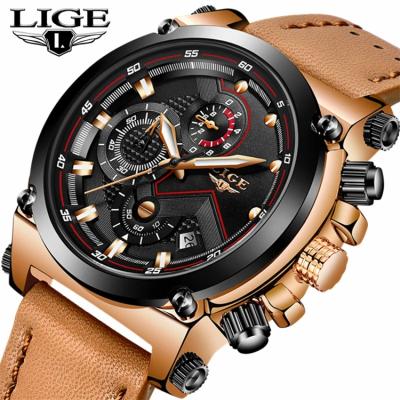 China Full Calendar LIGE 9856 Men Sport Watches Top Luxury Casual Watch Men Quartz Brand Genuine Leather Military Waterproof Wrist Watch for sale