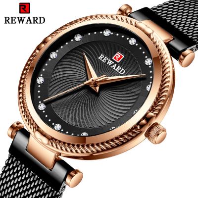 China REWARD RD22007L Fashion Style Women's Automatic Diamond Steel Belt Japanese Movement High Quality Date Watch Mesh Waterproof Ladies Watch for sale