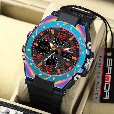 China New SANDA 739 6008 6024 Phantom Automatic Color Quartz Double Date Display Men's Watch Sports Waterproof Luminous Multifunction Watch S Shock for sale