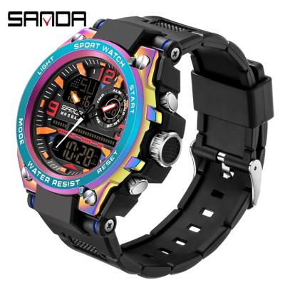 China Auto Date New SANDA 739 6008 6024 Men Military Sports Watch Fashion Electronic Symphony Waterproof Shock LED Digital Readout Pendulum Wristwatch for sale