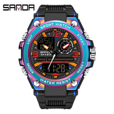 China Multi Functional Alarm Sanda Trend Military Special Forces Watch Men's Dual Display Waterproof Luminous Color Magic Sports Watch for sale