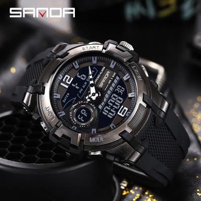 China Alarm Sanda Top Brand 2020 6015 Dual Display Wrist Watch Men Watches Male For Clock Sport Military Wrist Watch Outdoor Waterproof Time for sale