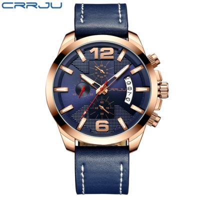 China CRRJU 2285 Water Resistant Sport Fashion Mens Chronograph Watch Military Leather Band Watch For Men Quartz Wrist Watch 2021 for sale