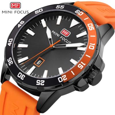 China FOCUS 0020 MINI sport auto date watches military watch men calendar date display quartz clock orange rubber strap waterproof fashion for sale