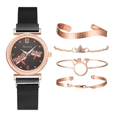 China Non-specific 5PCS Set Women's Wristwatch Shapes Quartz Watches Luxury Analog Magnetic Ladies Dragonfly Waterproof Stainless Steel Watch Gift for sale