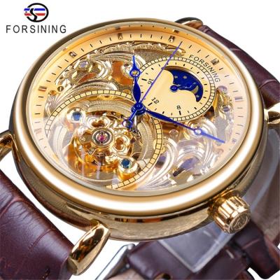 China 2021 Genuine Leather Belt Mens Mechanical Wristwatches Watch 133 Royal Gold Skeleton Automatic Date Forsining Synchronize Male for sale