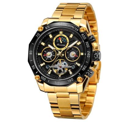 China Luxury Black Male Automatic Mechanical Skeleton Wind Tourbillon Watch Forsining 170 Date Steel Strap Self-winding Teams Clock New for sale