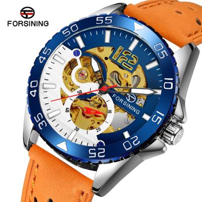 China Forsining 2021 Luxury Automatic Date Skeleton Mens Top Brand Automatic Mechanical Watches For Men Leather Band Fashion Casual Wrist Watch for sale