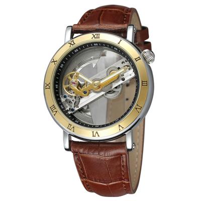 China Auto Date Forsining 498 L Minimalism Design Leather Transparent Skeleton Men Watches Steampunk Luxury Mechanical Automatic Wristwatch for sale