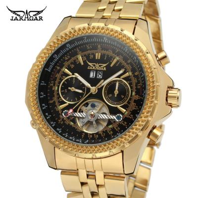 China Tourbillon luxury gold punk steel wristwatches automatic mechanical men's watches calendar date JARAGAR 010 HIP HOP automatic watch men's wristwatches for sale