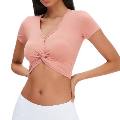 China New Design Chest Cross Bottom Antibacterial Top Fitness Sport Yoga Top Shirt for sale