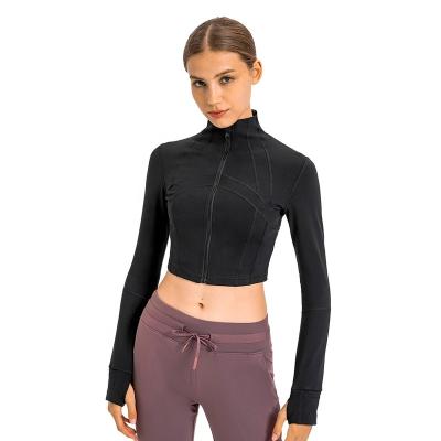 China Breathable Compression Gym Yoga Jacket Nylon Workout Jacket Women Long Sheath Fitness Yoga Coat Lulu Crop Windproof Jacket for sale