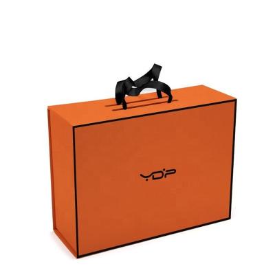 China Recycled Materials 100% Foldable Orange Magnetic Flat Pack Folding Gift Packing Box Box for sale