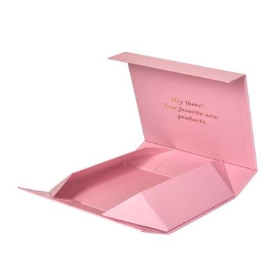 China Recycled Materials 100% Flat pack folding cardboard pink color foldable Magnetic gift box for sale