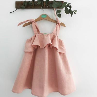 China Anti-wrinkle Kids Cotton Solid Color Dress Fashion Ruffle Edge Pleated Dress Girls Dress for sale