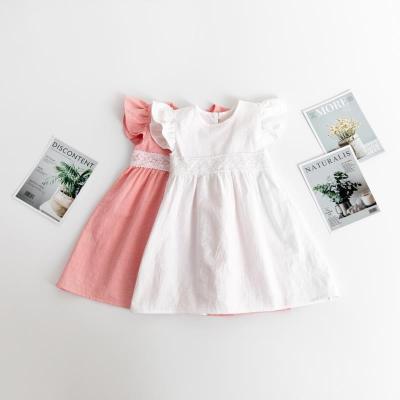 China Anti-wrinkle Wholesale Smocked Baby Dress for Girls with Spring Summer Floating Sleeve Dress Design for sale