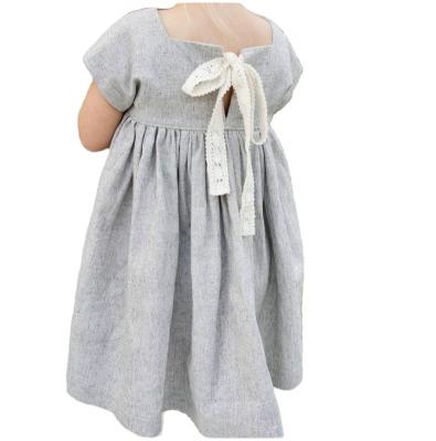 China New Style Anti-wrinkle Summer Baby Cotton Linen Pocket Dress Girls Kids Simple Pink T-shirt Dress for sale