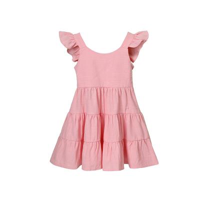 China Anti-wrinkle Summer Baby Girls Dress Sleeveless Solid Ruffles Sleeveless Linen Dress Dresses CottonA Line for sale