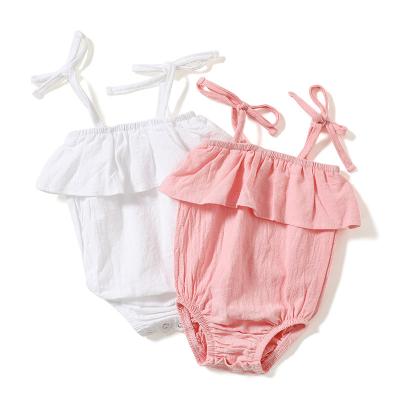 China Substantial Eco-friendly Washable Breathable Linen Baby Romper Adjustable Tie Strap Newborn Baby Clothes for sale