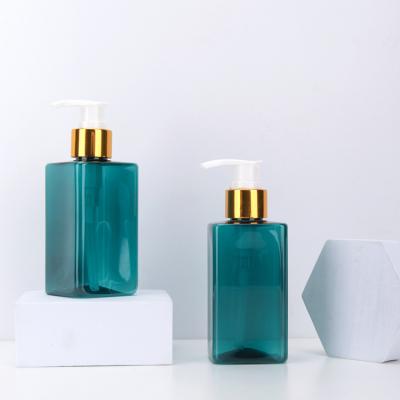 China 200ml Square Luxury Blue Plastic Bottles Empty Cosmetic Bottle With Caps for sale