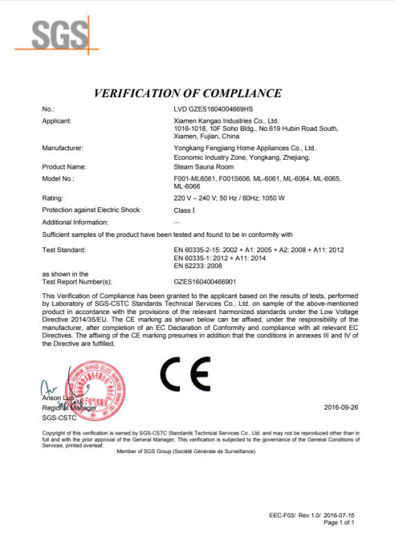 CE - Yongkang Fengjiang Household Appliances Co., Ltd.