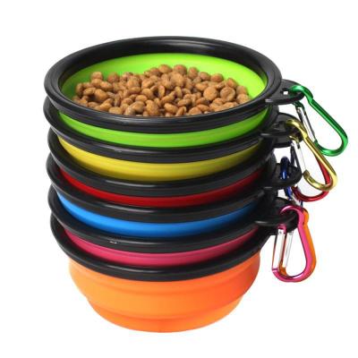 China Viable Silicone Pet Accessories Food Water Container Bowl Carabiner Collapsible Cat Bowl Travel Dog Feeding Supplies Dog Driver for sale