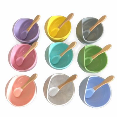 China BPA Free Silicone Baby Bowl Feeding Dishes Waterproof Spoon Non-Slip Silicone Dishware Dish Healthy Baby Bowl Baby Dish for sale