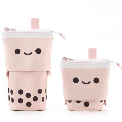 China Durable Vertical Cute Telescopic Pencil Case Pen Container Kawaii Bubble Tea Stationery Bag Students Teenagers Girls Boys for sale