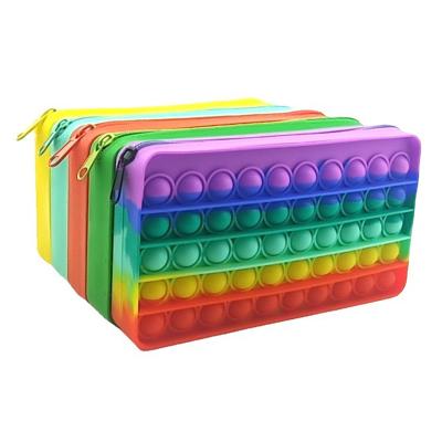 China Durable Busty Person Pencil Case Pen Storage Push Bubble Bags Educate Kids Rainbow Noise Box Pocket Popit Silicone Cute Busty Person Pencil Case for sale