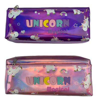 China Blingbling Sequin Rectangle Unicorn 2 Zippers PVC Pen Bag Durable For Teens for sale